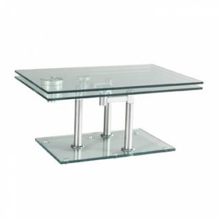 Table basse MATCH CHROME 2 plateaux pivotants en verre piétement acier