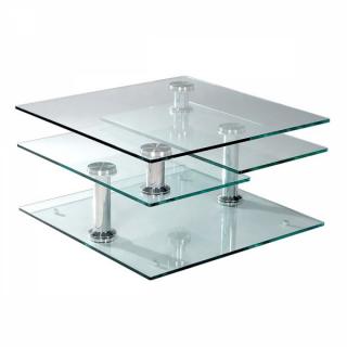 Table basse MOVING modulable en verre transparent piétement acier