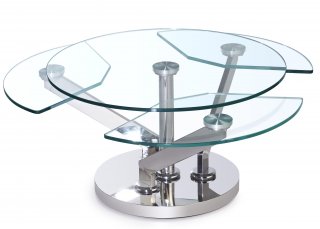 Table basse CARROUSEL à plateaux pivotants en verre piètement acier chromé