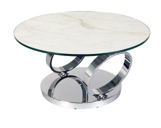 Table OLYMPE MARBLE à plateaux pivotants en verre et céramique marbre blanc