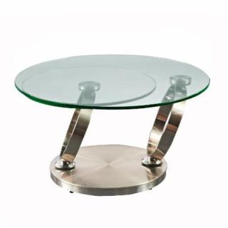 Table OLYMPE plateaux pivotants en verre et piètement acier brossé