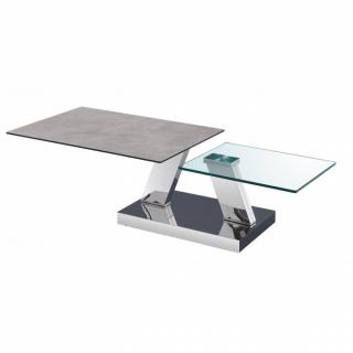 Table OPEN  à doubles plateaux pivotants en verre trempé et céramique CIMENT