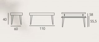 Table basse relevable DEMOS 110 x 60 x 41 cm  pieds métal plateau laqué blanc