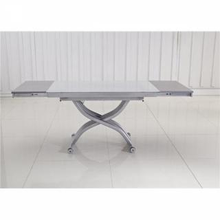 Table basse FORM relevable extensible, plateau en verre extra blanc. 