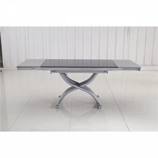 Table basse FORM relevable extensible, plateau en verre noir.