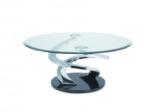 Table basse TORNADE design en verre et piètement chromé