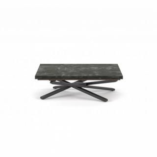 Table basse transformable SHAZAM pieds métal noir plateau finition pierre