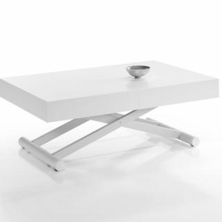 Table relevable extensible électrique ACTIVA 120/214x38/77x80cm pied métal chromé plateau laqué blanc 