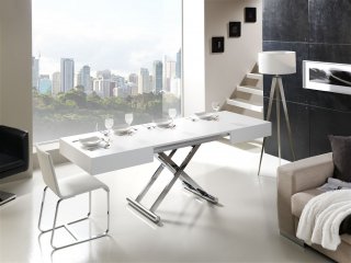 Table relevable extensible électrique ACTIVA 120/214x38/77x80cm pied métal chromé plateau laqué blanc 
