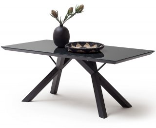 Table 4 pieds design ERINE 180 x 95 cm plateau verre securit pietement laqué noir mat