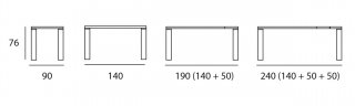 Table repas extensible ARMONIA 10 couverts 140/240x90cm pieds bois foncé plateau noyer