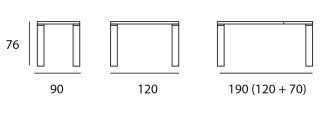 Table repas extensible ARMONIA 6 couverts 120/190x90cm pieds beiges plateau verre blanc