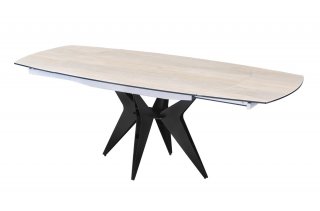 Table de repas extensible BLADE 137/205 x 90 cm plateau céramique beige piétement acier noir 