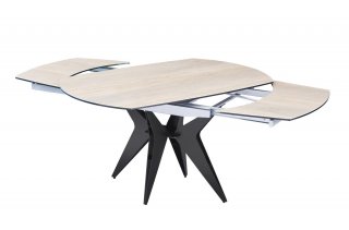 Table de repas extensible BLADE 137/205 x 90 cm plateau céramique beige piétement acier noir 