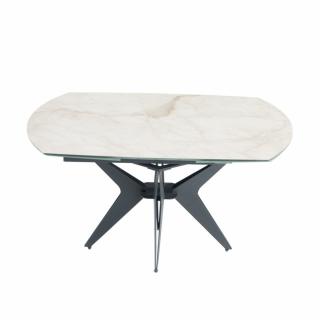 Table à manger ronde extensible céramique marbre blanc et pied noir cesar -  Conforama