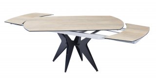 Table de repas extensible BOOMERANG 160/228 x  95 cm plateau finition bois pied acier noir