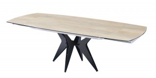 Table de repas extensible BOOMERANG 160/228 x  95 cm plateau finition bois pied acier noir