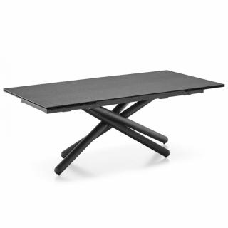 Table repas extensible 12 couverts DUEL 300cm pieds métal noir plateau céramique gris