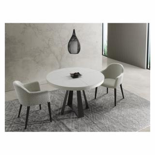 Table repas extensible DELIA 8 couverts 105/170x105cm pied métal noir plateau céramique blanc 