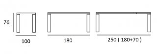 Table repas extensible ECO 10 couverts 180/250x100cm pieds noyer plateau céramique hidra