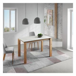 Table repas extensible ECO 8 couverts 160/230x90 cm pieds chêne plateau céramique blanc 