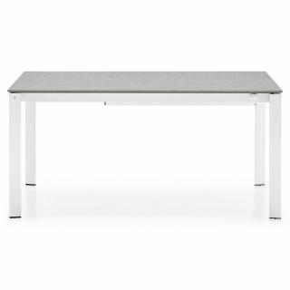 Table extensible 10 couverts EMINENCE 230 cm pieds métal blanc plateau mélaminé gris 