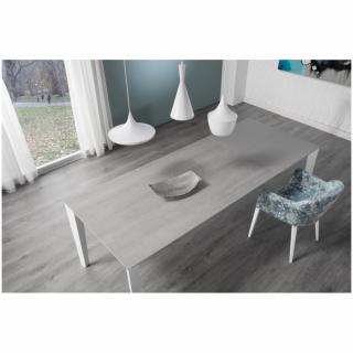 Table repas extensible GEO 10 couverts 180/250x100cm pieds blancs plateau céramique gris