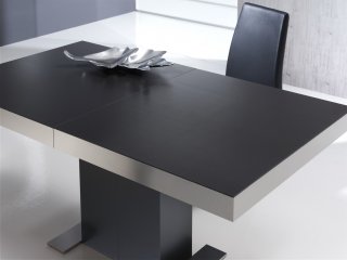 Table repas extensible INTEMPO 10 couverts 160/254x90cm pied noir plateau céramique vulcano