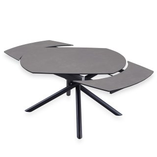 Table de repas extensible MIKADO plateau céramique ciment collé sur verre trempé, piétement en métal noir mat