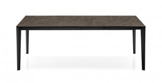 Table extensible 12 couverts PENTAGON 310cm pieds métal plateau mélaminé bronze
