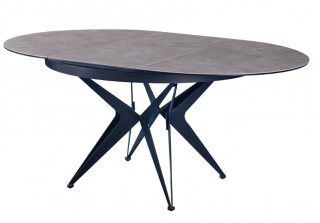 Table de repas extensible ronde  RIVIERA plateau céramique gris piétement métal noir 