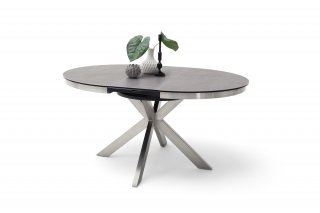 Table ronde extensible design  WINNIE diamètre 120cm Gris céramique/Pieds acier brossé 