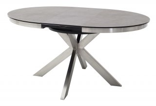 Table ronde extensible design  WINNIE diamètre 120cm Gris céramique/Pieds acier brossé 