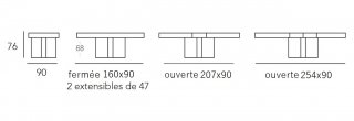 Table repas extensible TOTEM 10 couverts 160/254x90cm pied bois plateau laqué blanc