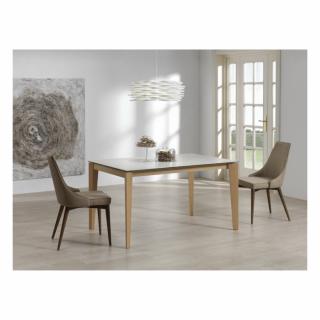 Table repas GEO 4 couverts 120 x 90 x 76 cm pieds chêne plateau verre blanc