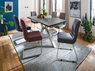 Table  extensible NODA 160 x 90 cm plateau céramique anthracite pied acier brossé