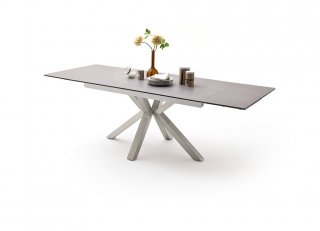 Table extensible NODA 160 x 90 cm plateau céramique gris clair pied acier brossé