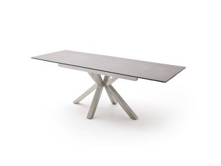 Table extensible NODA 160 x 90 cm plateau céramique gris clair pied acier brossé