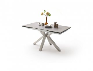 Table extensible NODA 160 x 90 cm plateau céramique gris clair pied acier brossé