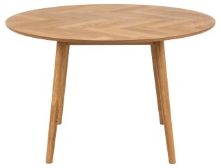 Table de repas ronde NORA plateau avec motif chevrons de chêne 120x75 cm