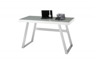 Bureau TODO 2  blanc mat plateau verre avec LED piétement acier brossé 